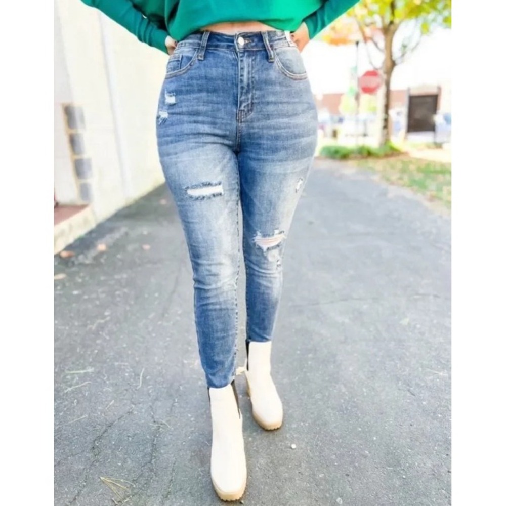 Judy Blue Rainbow Thread Skinny Jeans Size 14W NEW High Waist Distressed Pride